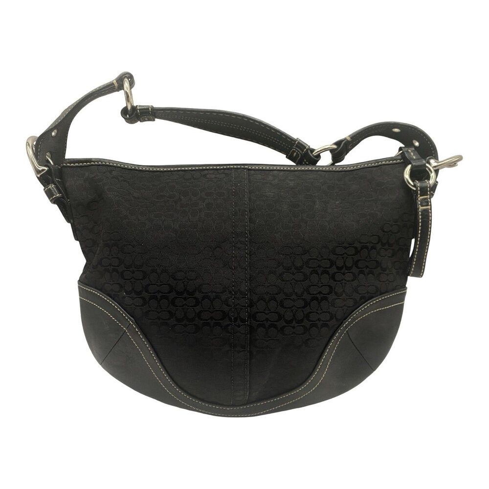 Authentic Coach Soho Signature C Small Hobo Shoulder Bag Black Jacquard 1460